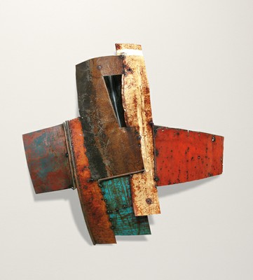 Sconfini#Lamiera 4 -­ Lamiera di ferro cm 60x60 circa­, 2009, scultura da parete