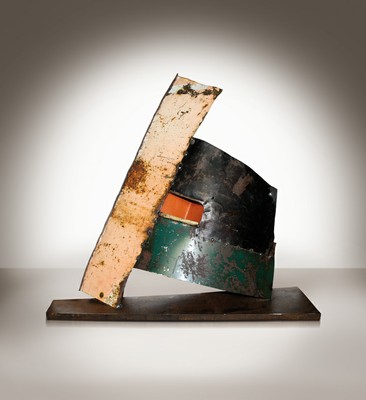 Sconfini scultura - ­Lamiera di ferro cm 50x 60x12 circa,­ 2009, scultura da appoggio